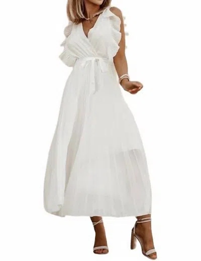 Ninexis Ruffle Sleeve Pleated Dress In White