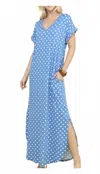 Ninexis Short Sleeve Vneck Maxi Dress With Pockets In Blue Dot In Blue