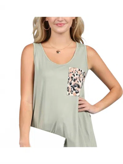 Ninexis Sleeveless Top With Print Pocket In Dusty Sage In Black