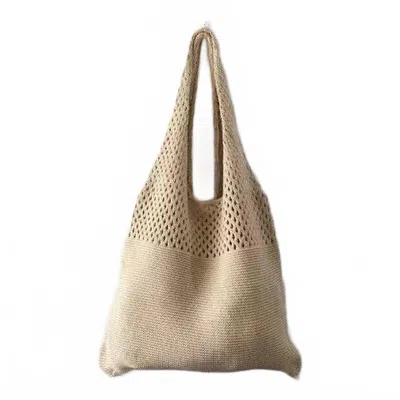 Ninexis Solid Color Vintage Knit Tote Bag In Khaki In Green
