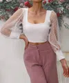 Ninexis Swiss Dot Puff Sleeve Top In White