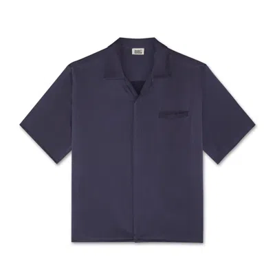 Ning Dynasty Men's Blue Resort Mulberry Silk Shirt Inkling
