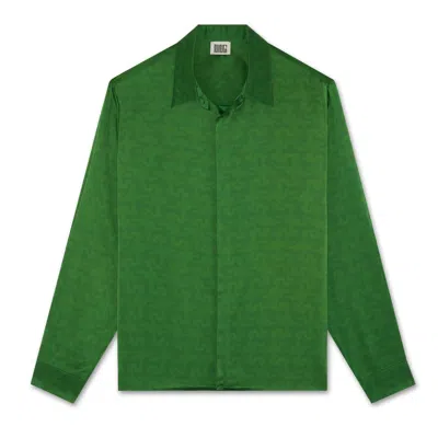 Ning Dynasty Men's Green Resort Cloud Long Sleeve Silk Shirt Formal Garden