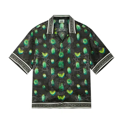 Ning Dynasty Men's Green Short Sleeve Jade Night Silk Shirt