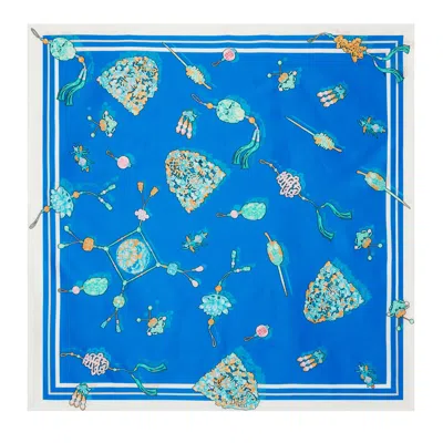 Ning Dynasty Men's Imperial Charms Silk Scarf Blue
