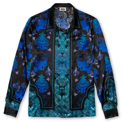 Ning Dynasty Men's Printed Mulberry Silk Shirt In Blue