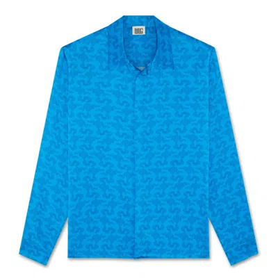 Ning Dynasty Men's Resort Cloud Mulberry Silk Shirt Blue