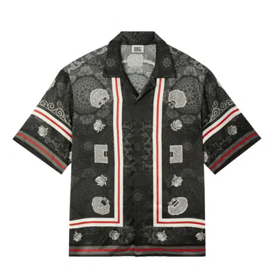 Ning Dynasty Men's Short Sleeve Imperial Locks Shirt Black