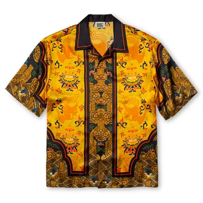 Ning Dynasty Men's Yellow / Orange Short-sleeved Traditional Silk Shirt In Yellow In Yellow/orange