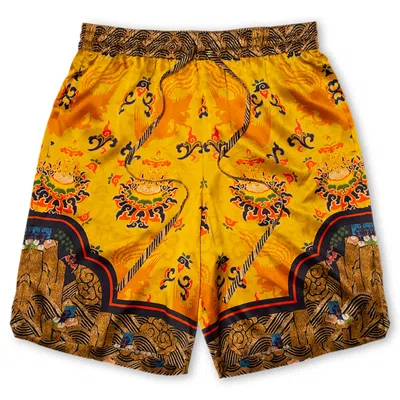 Ning Dynasty Men's Yellow / Orange Traditional Silk Shorts In Yellow In Yellow/orange