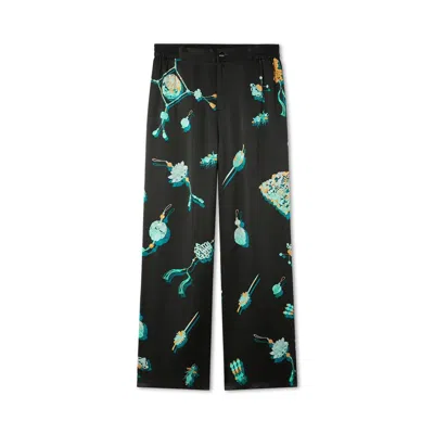 Ning Dynasty Women's Imperial Charms Silk Pants Black