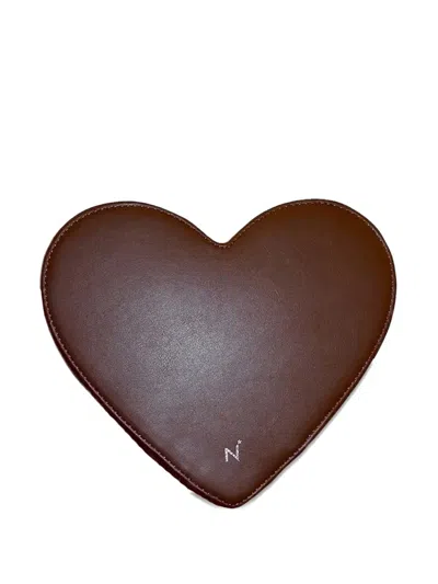 Nini Love Heart-shaped Clutch Bag In Brown