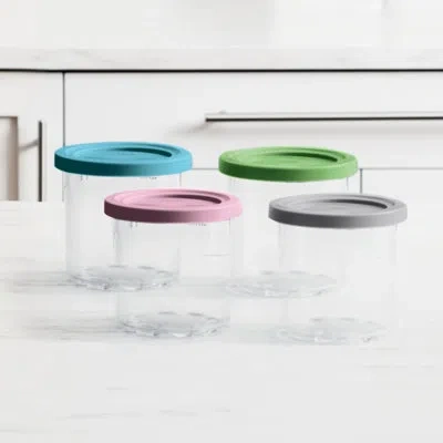 Ninja Creami Pints And Lids - 4 Pack In Clear,grey,lime,pink,aqua