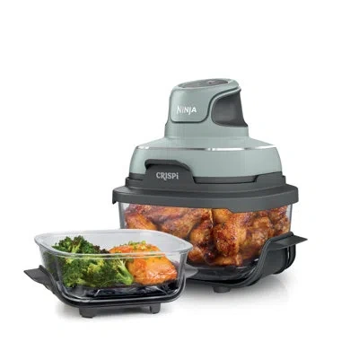Ninja Crispi 4-in-1 Portable Glass Air Fryer Cooking System, 4 Qt & 6 Cup Glass Containers With Storage Li In Sage Green
