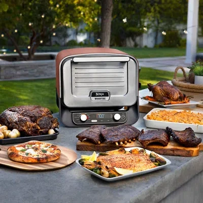 Ninja Woodfire Outdoor Pizza Oven, 8-in-1 Portable Electric Roaster Oven, Heats Up To 700°f, 5 Artisan Piz In Silver;orange;black