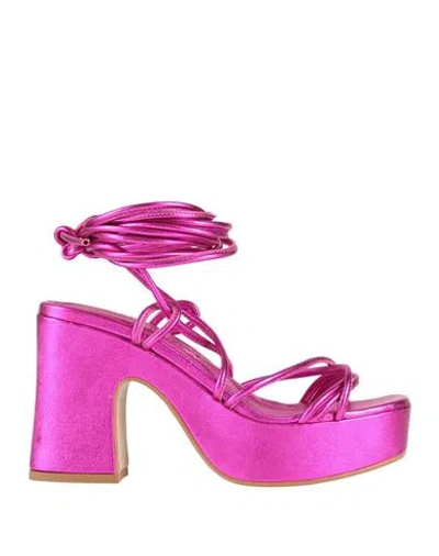 Ninni Woman Sandals Fuchsia Size 6 Leather In Pink