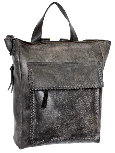 Nino Bossi Aviator Leather Backpack Purse In Black In Gray