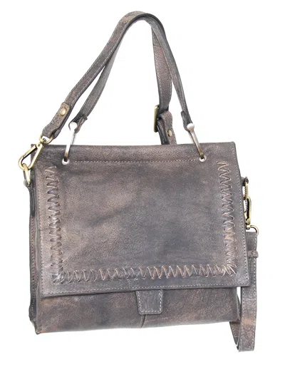 Nino Bossi Aviator Leather Satchel W/ Strap In Grey In Gray