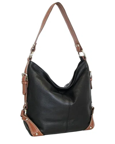 Nino Bossi Moda Milano Hobo Genuine Leather Bucket Bag In Black