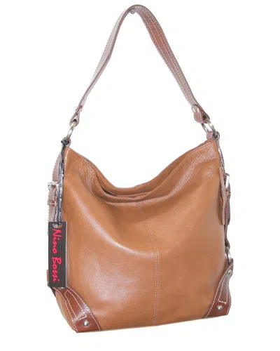 Nino Bossi Moda Milano Hobo Genuine Leather Bucket Bag In Brown