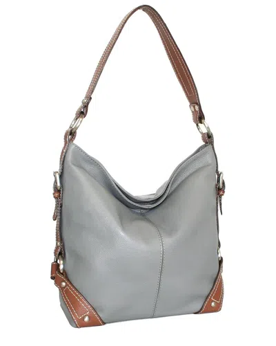 Nino Bossi Moda Milano Hobo Genuine Leather Bucket Bag In Gray
