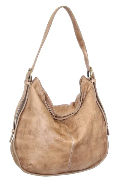 Nino Bossi Vintage Leather Classic Hobo In Beige In Sand