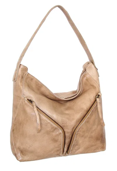 Nino Bossi Vintage Leather Multi-pocket Hobo In Beige In Sand