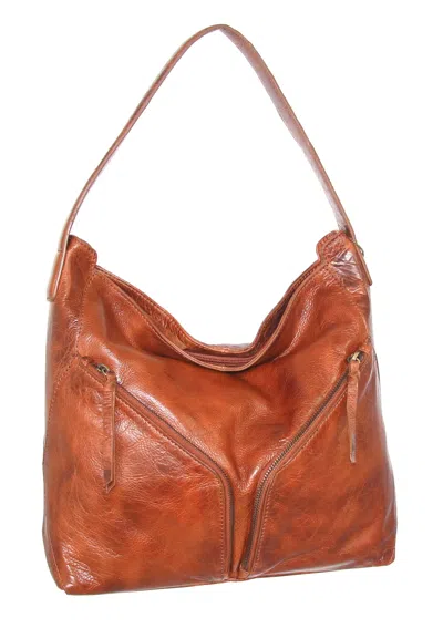 Nino Bossi Vintage Leather Multi-pocket Hobo In Cognac In Orange