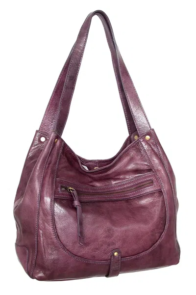 Nino Bossi Vintage Leather Organizer Satchel In Viola In Purple
