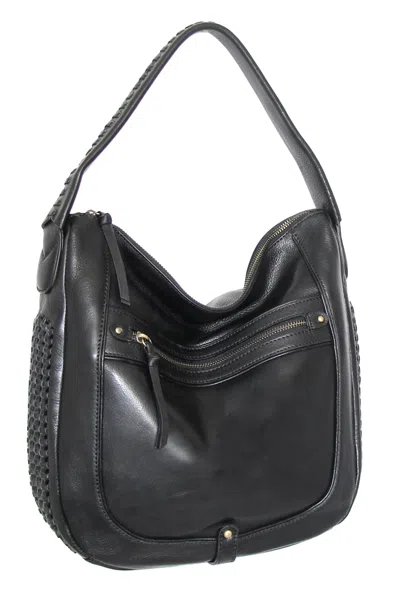 Nino Bossi Vintage Leather Woven Accent Hobo In Black