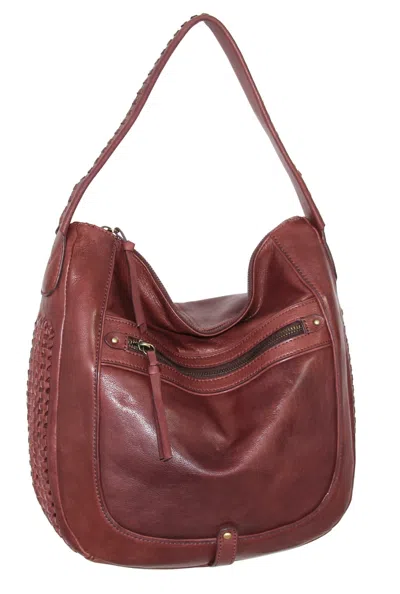 Nino Bossi Vintage Leather Woven Accent Hobo In Merlot In Red