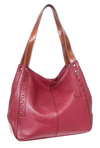 Nino Bossi Whipstitch Leather Satchel In Cabernet In Pink