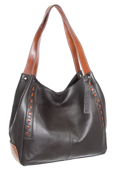Nino Bossi Whipstitch Leather Satchel In Chocolate In Brown