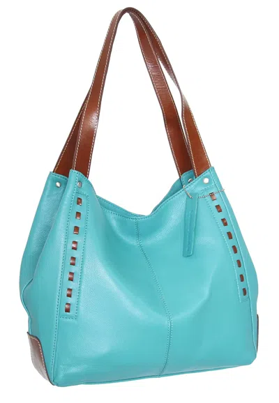 Nino Bossi Whipstitch Leather Satchel In Turquoise In Blue