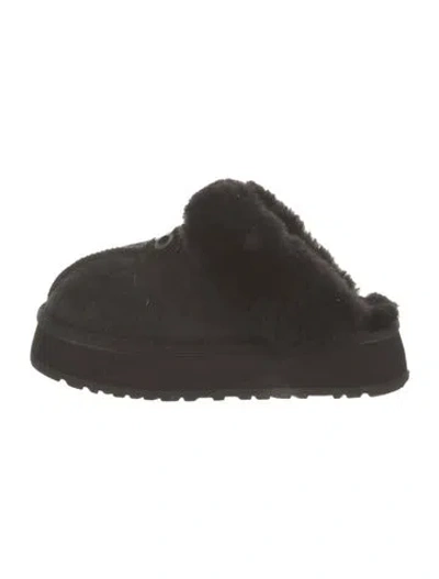 Pre-owned Nino Brand Suede Faux Fur Trim Mules In Black