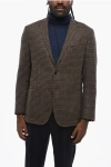 Nino Danieli Checkered Motif Wool Blend Single Breasted Blazer With Patch In Brown