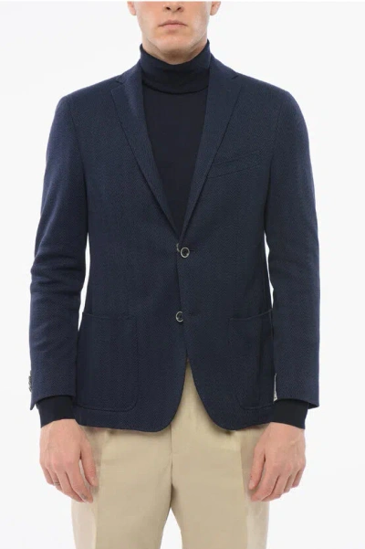 Nino Danieli Cotton Single Breasted Blazer With Patch Pockets In Blue