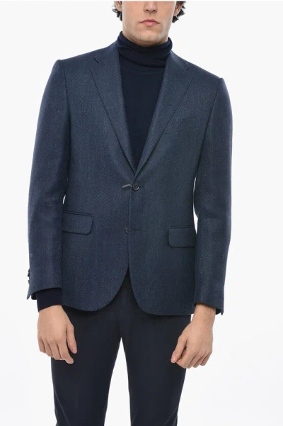 NINO DANIELI Herringbone Linen Blend Blazer with Notch Lapel