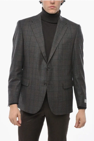 Nino Danieli Plaid Motif Virgin Wool And Cashmere Blazer In Black
