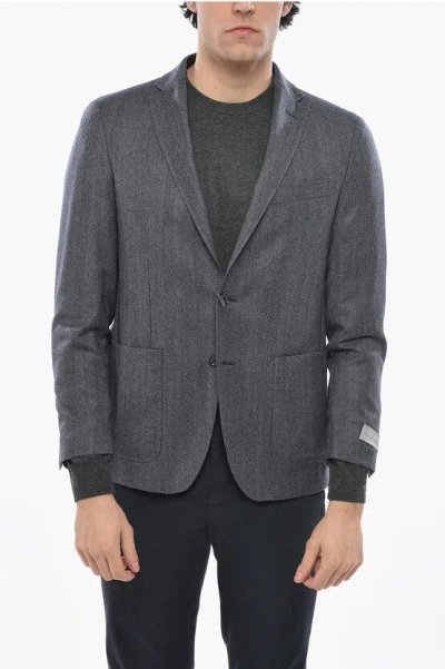 Nino Danieli Single-breasted Herringbone Wool Blend Blazer In Gray