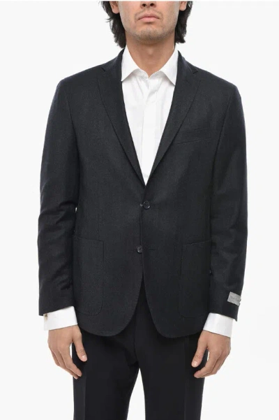 Nino Danieli Stretch Virgin Wool Side Vents Notch Lapel 2-button Blazer In Black