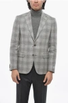 Nino Danieli Tartan Patterned Linen Blend Blazer With Notch Lapel In Gray