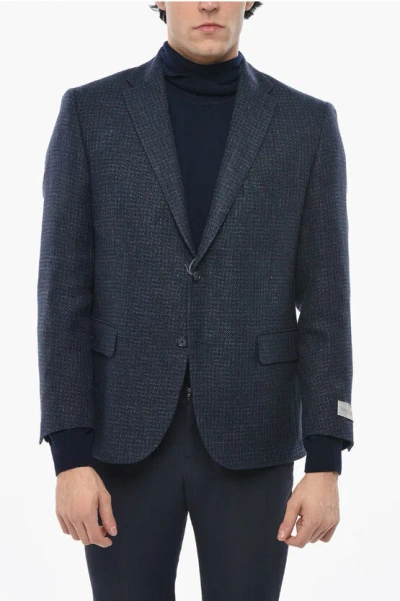 Nino Danieli Virgin Wool And Linen Side Vents Notch Lapel Blazer In Blue
