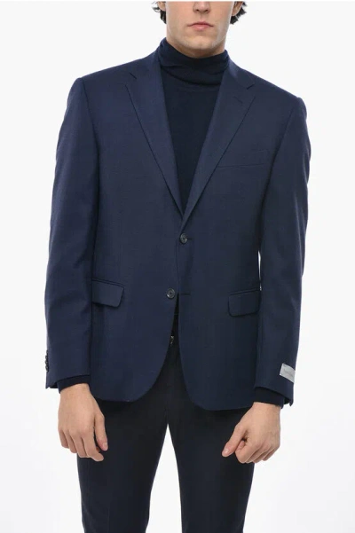 Nino Danieli Virgin Wool Blend Side Vents Notch Lapel Blazer In Blue
