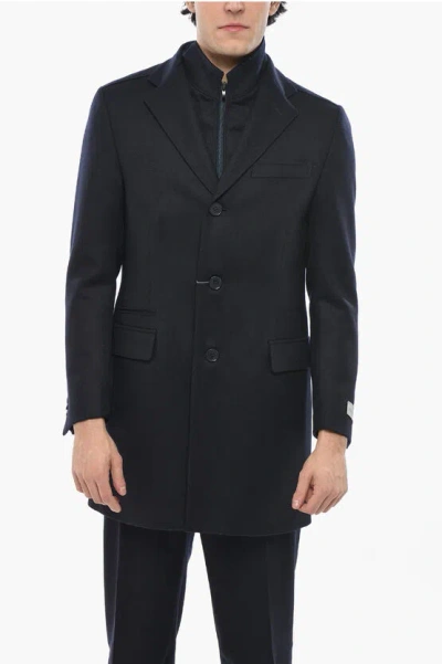 Nino Danieli Virgin Wool Coat With Removable Chest Piece In Black