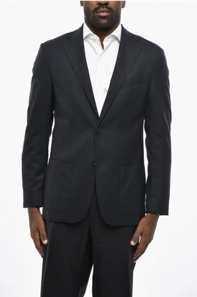 Nino Danieli Virgin Wool Hal Lined 2-buttons Blazer With Patch Pockets In Black