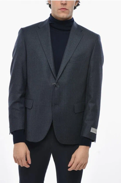 Nino Danieli Virgin Wool Side Vents Flap Pockets 2-buttons Blazer In Blue