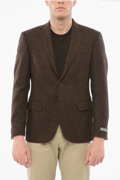 Nino Danieli Wool Single Breasted Blazer With Flap Pockets In Brown