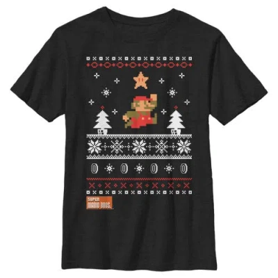 Nintendo Kids' Boy's  Mario Ugly Christmas Sweater  Graphic T-shirt In Black