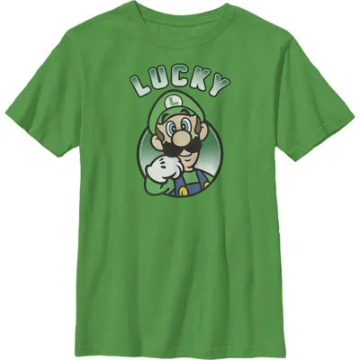 Nintendo Kids' Boy's  Super Mario St. Patrick's Day Lucky Luigi Retro  Graphic T-shirt In Green